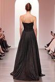 Elegant Strapless A-Line Black Evening Dress With Sequins