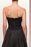 Elegant Strapless A-Line Black Evening Dress With Sequins