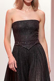 Elegant Strapless A-Line Black Evening Dress With Sequins