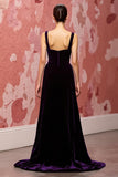 Velvet A-Line Black Spaghetti Straps Evening Dress