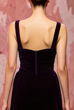 Velvet A-Line Black Spaghetti Straps Evening Dress