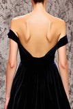 Black Off The Shoulder A Line Open Back Evening Dress