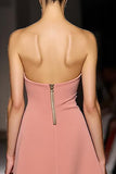 Strapless A Line Pink Evening Dress With Slit