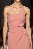 Strapless A Line Pink Evening Dress With Slit