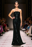Mermaid Strapless Black Evening Dress With Sequins