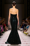 Mermaid Strapless Black Evening Dress With Sequins