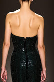 Mermaid Strapless Black Evening Dress With Sequins