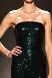 Mermaid Strapless Black Evening Dress With Sequins