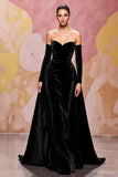 Dark Red A-Line Strapless Velvet Evening Dress