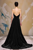 A-Line Dark Red Velvet Strapless Evening Dress