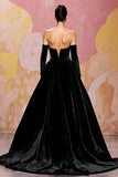Dark Red A-Line Strapless Velvet Evening Dress