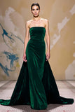 A-Line Dark Red Velvet Strapless Evening Dress