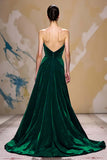 A-Line Dark Red Velvet Strapless Evening Dress