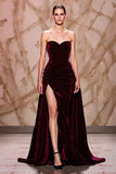 Dark Red Sweetheart A-Line Evening Dress With Slit