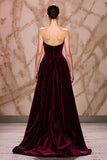 Dark Red Sweetheart A-Line Evening Dress With Slit