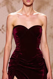 Dark Red Sweetheart A-Line Evening Dress With Slit