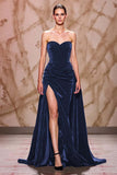 Dark Red Sweetheart A-Line Evening Dress With Slit