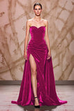 Dark Red Sweetheart A-Line Evening Dress With Slit