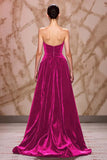 Dark Red Sweetheart A-Line Evening Dress With Slit