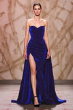 Dark Red Sweetheart A-Line Evening Dress With Slit