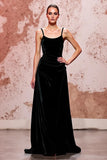 Simple Black Spaghetti Straps A-Line Evening Dress