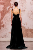 Simple Black Spaghetti Straps A-Line Evening Dress