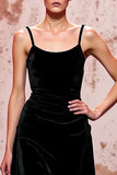 Simple Black Spaghetti Straps A-Line Evening Dress