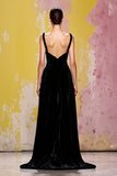 Velvet Spaghetti Straps A-Line Black Evening Dress