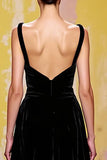 Velvet Spaghetti Straps A-Line Black Evening Dress