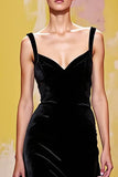 Velvet Spaghetti Straps A-Line Black Evening Dress