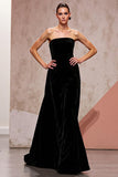 Black Strapless A-Line Backless Velvet Evening Dress