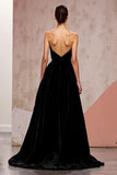 Black Strapless A-Line Backless Velvet Evening Dress