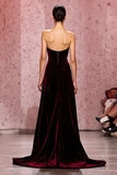 Velvet A-Line Strapless Dark Red Evening Dress