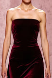 Velvet A-Line Strapless Dark Red Evening Dress