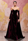 Dark Red A-Line Strapless Velvet Evening Dress