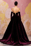 Dark Red A-Line Strapless Velvet Evening Dress