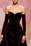 Dark Red A-Line Strapless Velvet Evening Dress