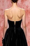 Strapless Long Sleeve A-Line Black Evening Dress With Slit