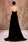 Strapless A Line Black Velvet Evening Dress With Slit