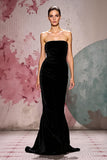 Mermaid Strapless Black Velvet Evening Dress