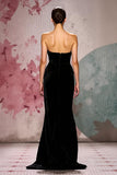Mermaid Strapless Black Velvet Evening Dress