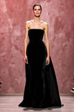 Dark Green Velvet A Line Strapless Evening Dress