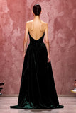 Dark Green Velvet A Line Strapless Evening Dress