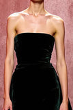 Dark Green Velvet A Line Strapless Evening Dress