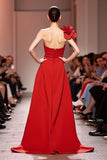Mermaid Strapless Red Evening Dress with 3D Flower
