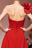 Mermaid Strapless Red Evening Dress with 3D Flower