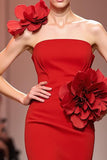 Mermaid Strapless Red Evening Dress with 3D Flower