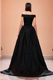 Off The Shoulder A Line Black Evening Dress with Slit