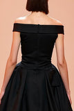 Off The Shoulder A Line Black Evening Dress with Slit