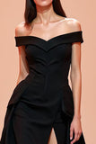 Off The Shoulder A Line Black Evening Dress with Slit
